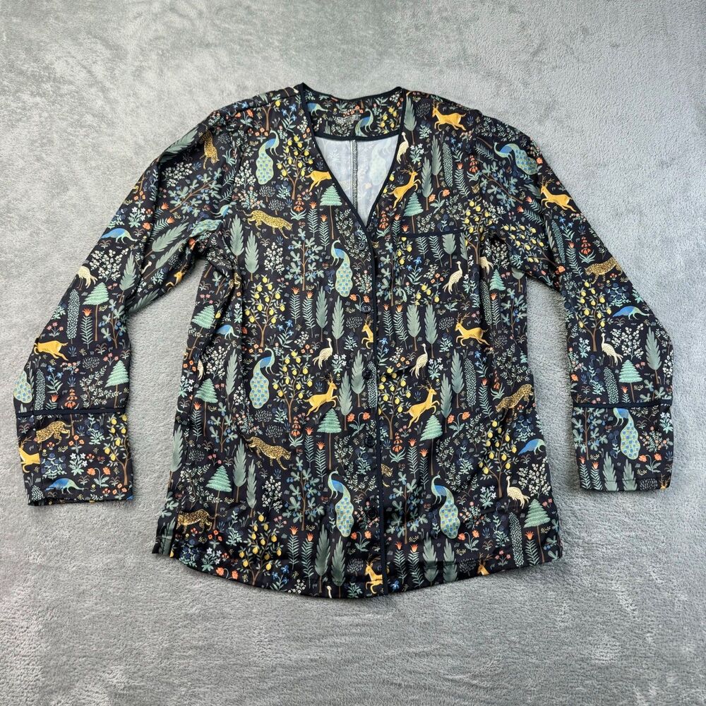 Summersalt Pajama Top Women's Small Navy Blue Menagerie Print Sleep Long Sleeve